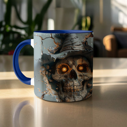 Glowing Eyed Skeleton in Witch Hat Design Mug product type