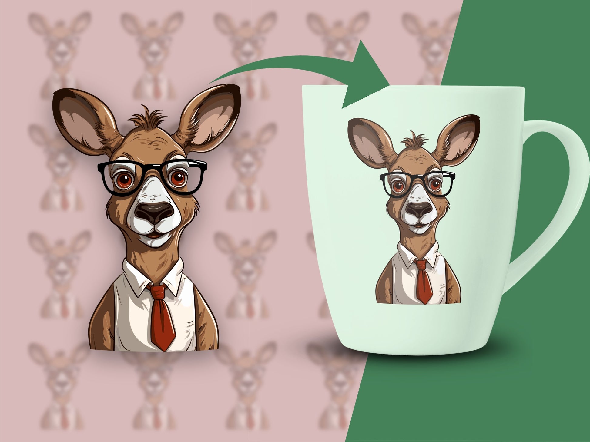Geeky Kangaroo Coffee Mug, Cute Animal Illustrated Mug, Unique Glasses and Tie Design, Perfect Gift for Animal Lovers