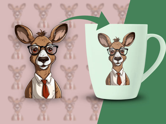 Geeky Kangaroo Coffee Mug, Cute Animal Illustrated Mug, Unique Glasses and Tie Design, Perfect Gift for Animal Lovers