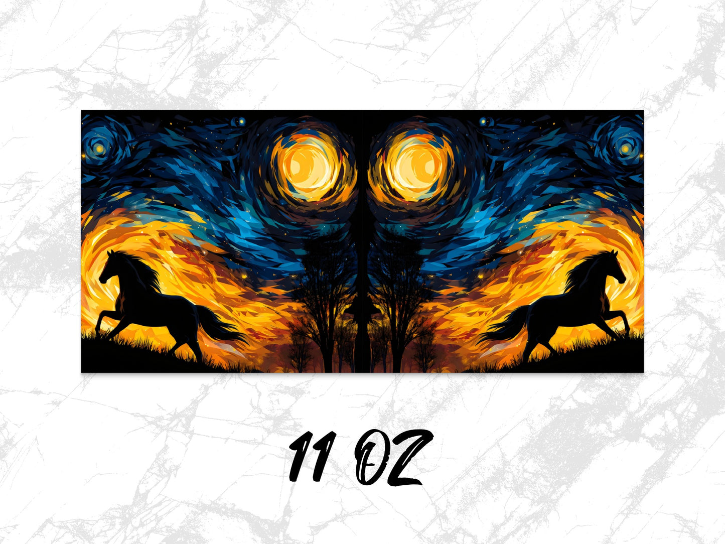 Starry Night Inspired Horse Silhouette Canvas Wall Art, Vibrant Abstract 11 Oz