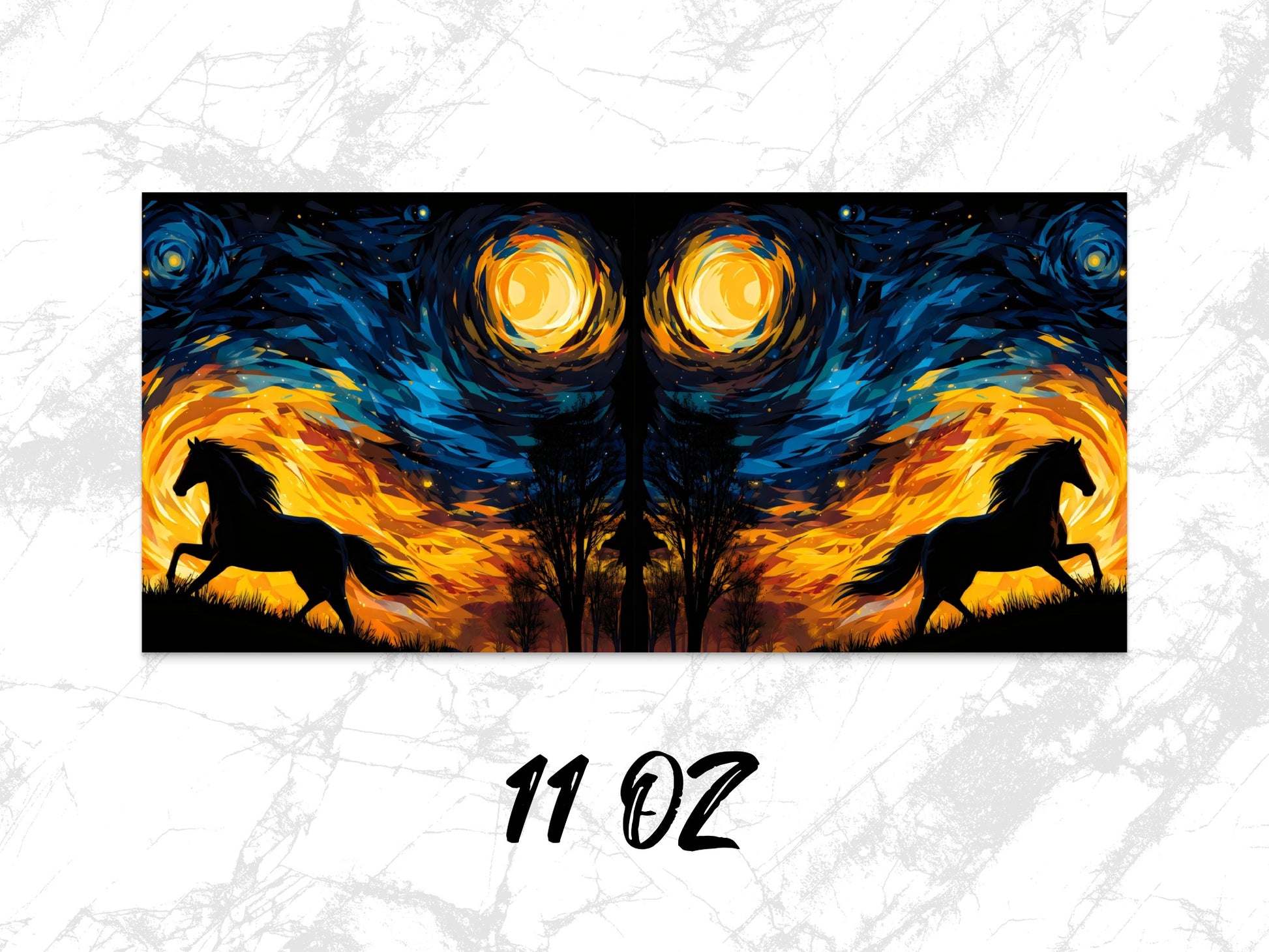 Starry Night Inspired Horse Silhouette Canvas Wall Art, Vibrant Abstract 11 Oz