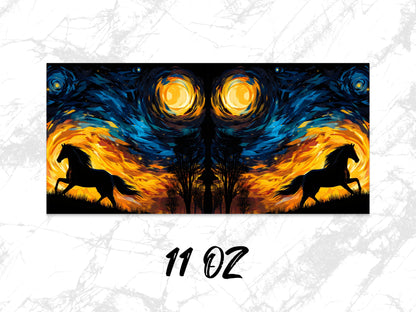 Starry Night Inspired Horse Silhouette Canvas Wall Art, Vibrant Abstract 11 Oz