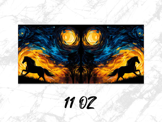 Starry Night Inspired Horse Silhouette Canvas Wall Art, Vibrant Abstract 11 Oz