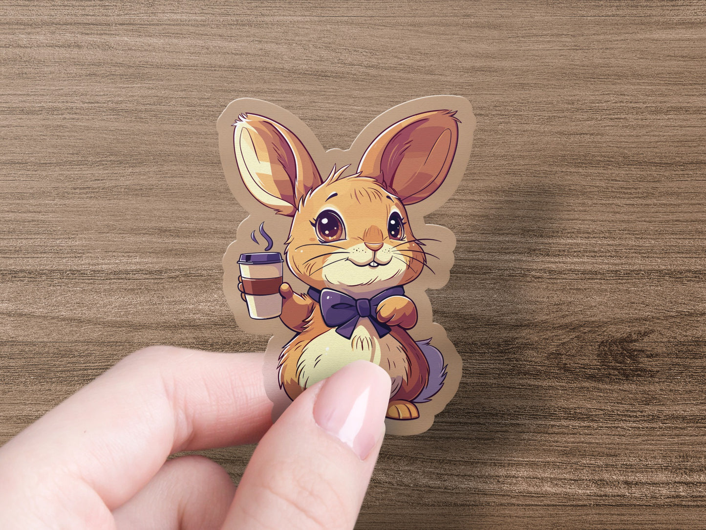 Cute Coffee-Loving Bunny Cartoon Sticker product