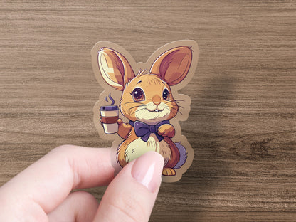 Cute Coffee-Loving Bunny Cartoon Sticker product