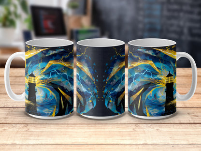 Abstract Art Coffee Mugs, Lightning Storm Design, Unique Ceramic Cups, Home Office Drinkware, Gift Idea