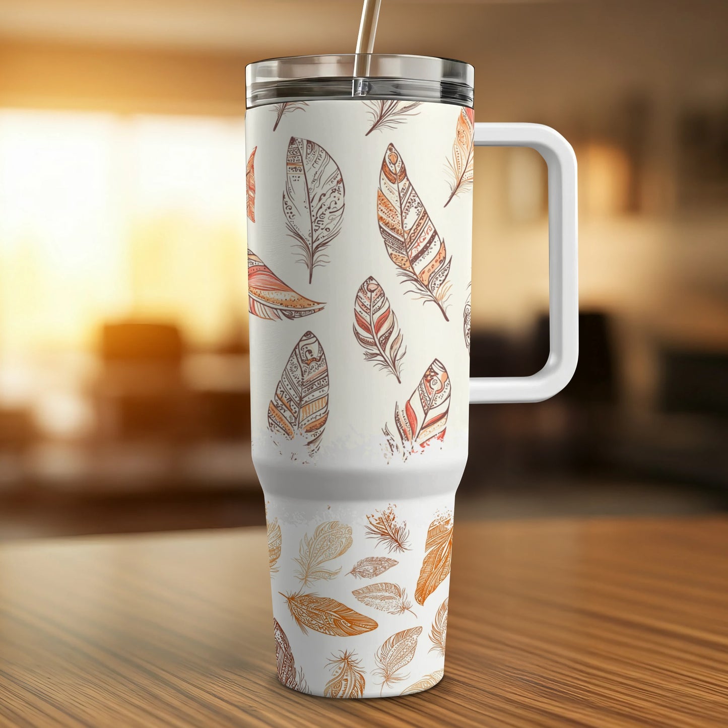 Autumn Leaves Insulated Travel Mug, Stainless Steel Tumbler, Elegant Nature Design, Eco-Friendly Beverage Holder