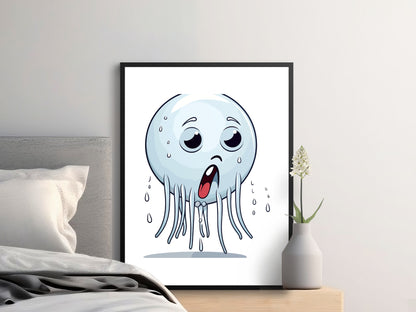 Cartoon Ghost Art Print, Cute Spooky Wall Decor, Modern Kids Room Poster, Halloween Decorative Illustration