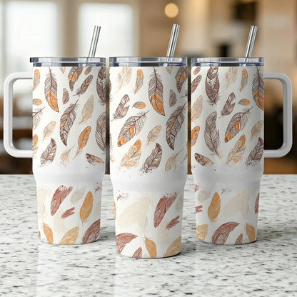Autumn Leaf Print Insulated Tumblers, Stainless Steel Travel Mugs with Straws, Fall Theme Drinkware, Set of 3