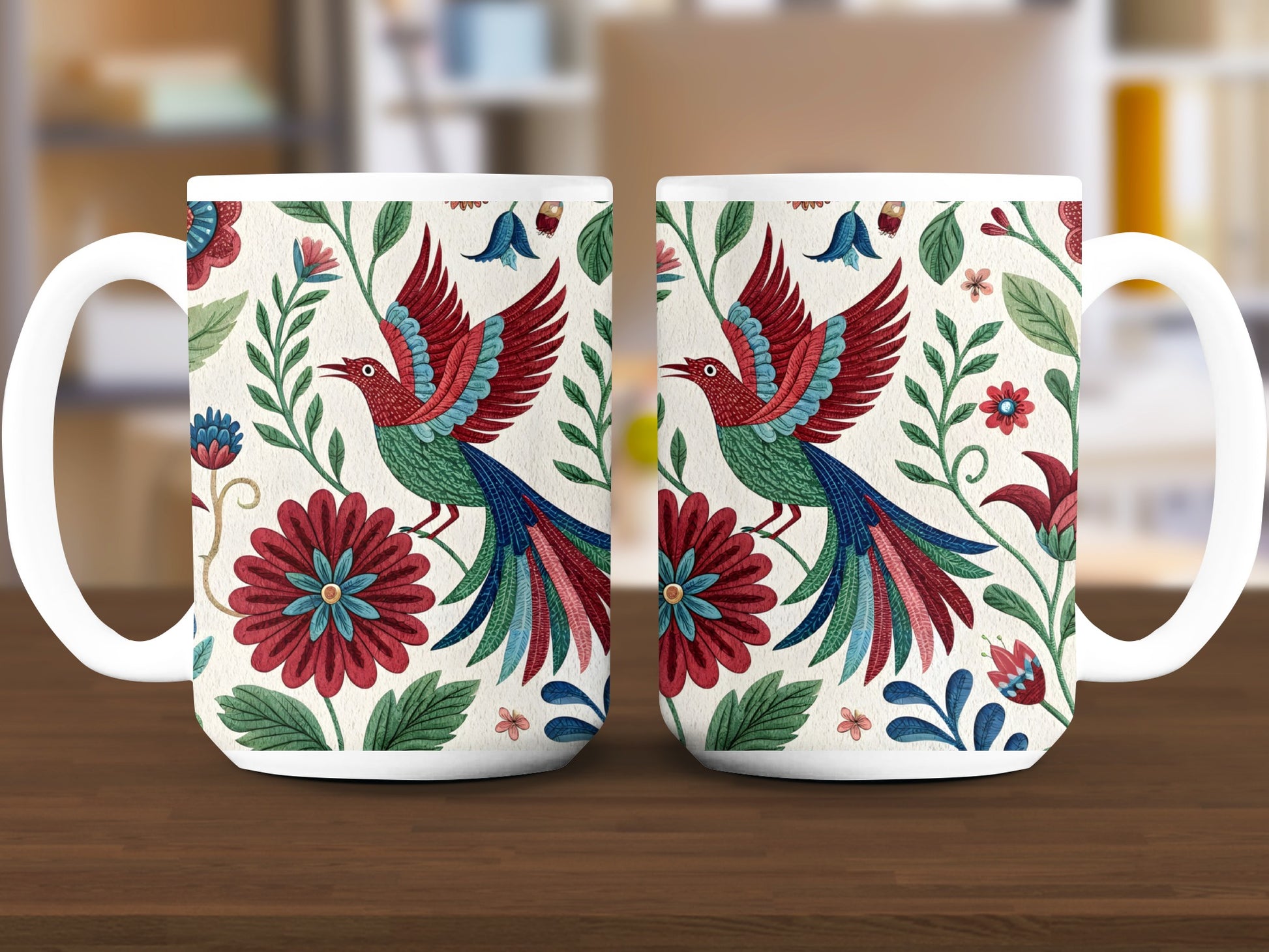 Vibrant Floral and Bird Print Design Mug product type
