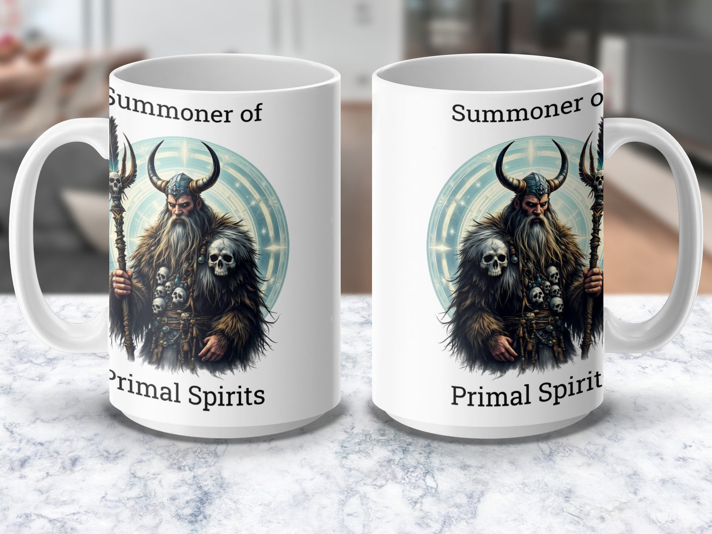 Fantasy Art Coffee Mug, Summoner of Primal Spirits Design, Unique Shaman Illustration, Gift Idea for Gamers and Fantasy Lovers