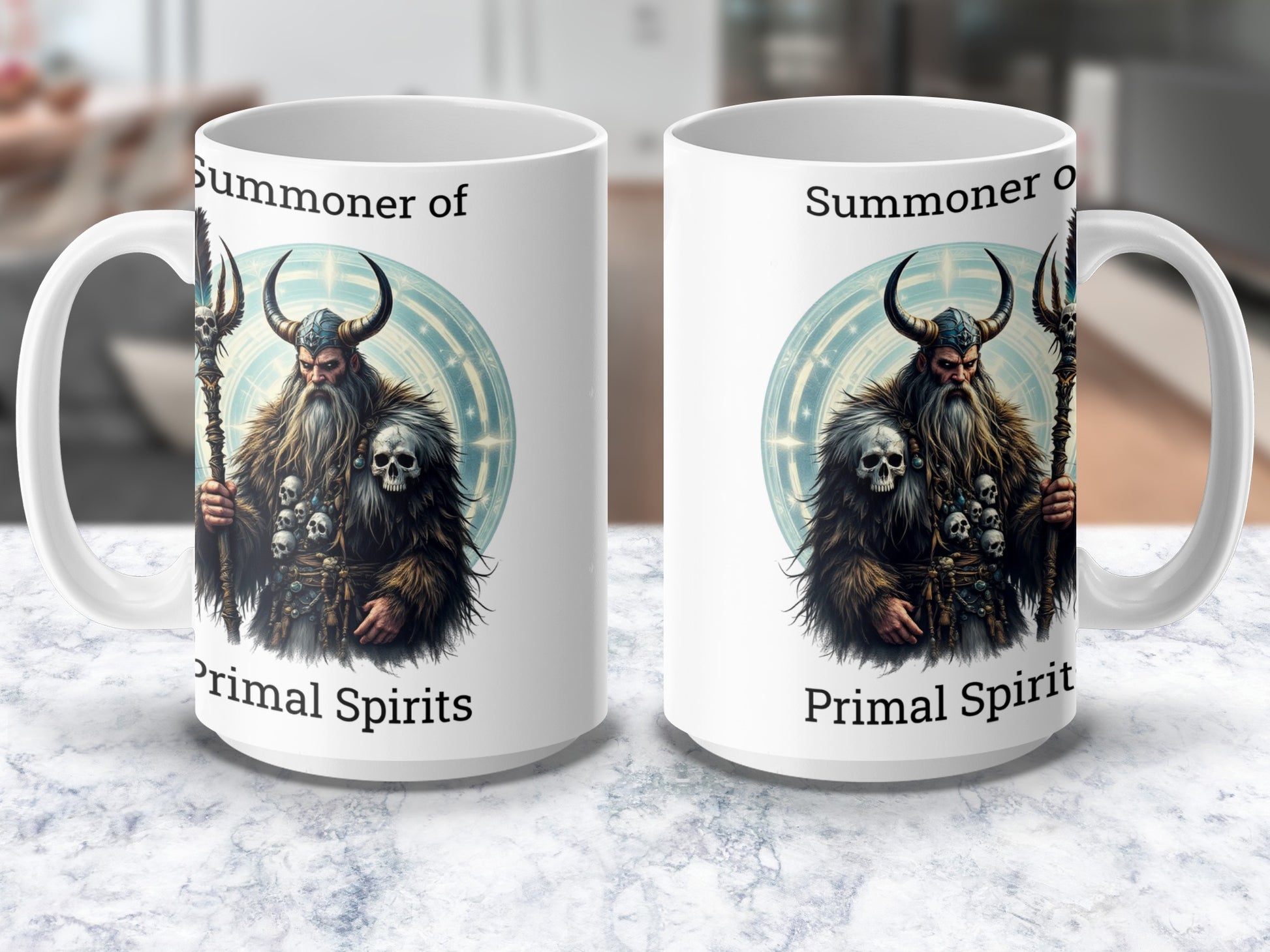 Fantasy Art Coffee Mug, Summoner of Primal Spirits Design, Unique Shaman Illustration, Gift Idea for Gamers and Fantasy Lovers