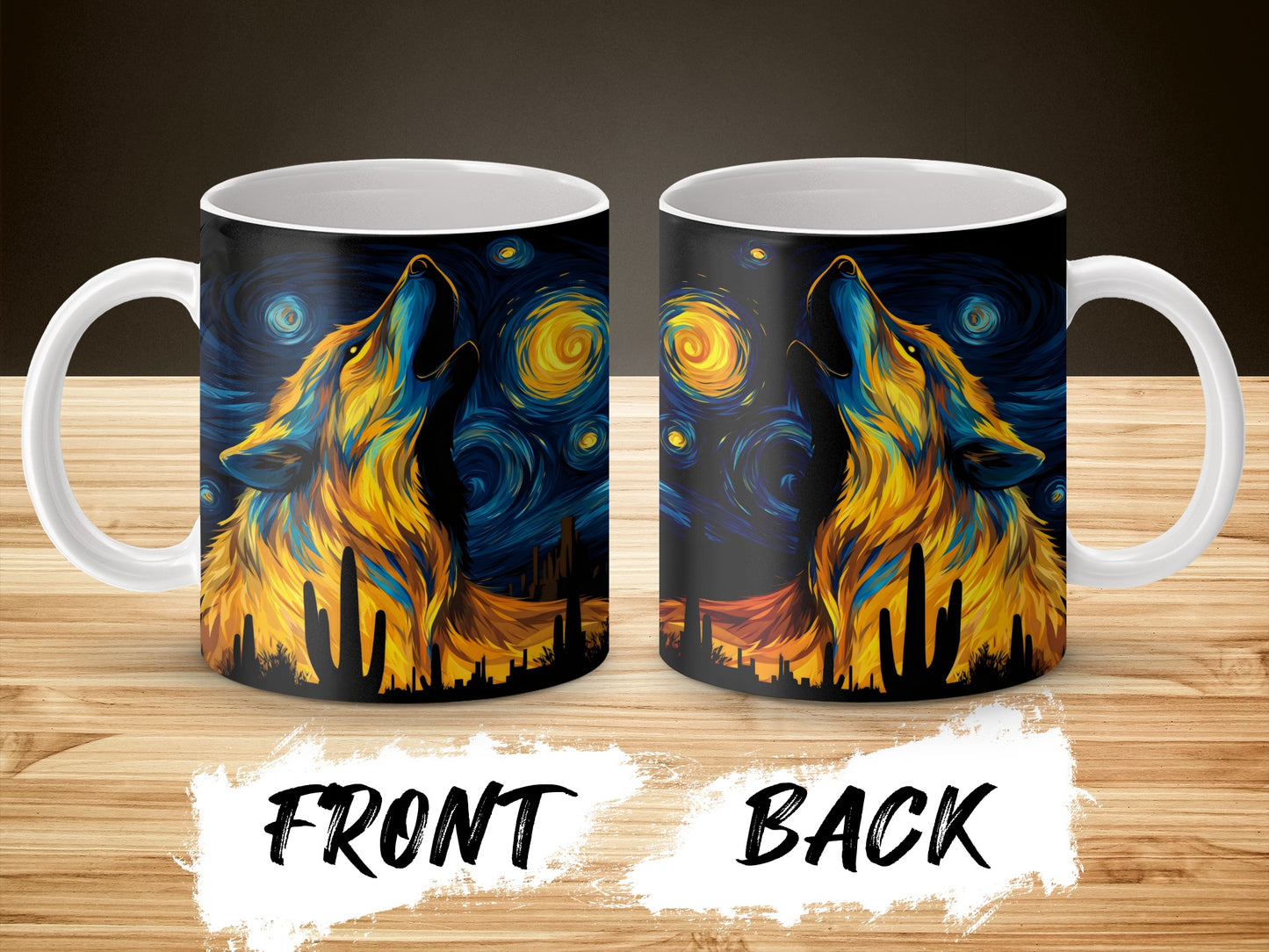 Van Gogh Inspired Starry Night Wolf Themed Coffee Mug, Artistic Animal Design, Unique Gift Idea
