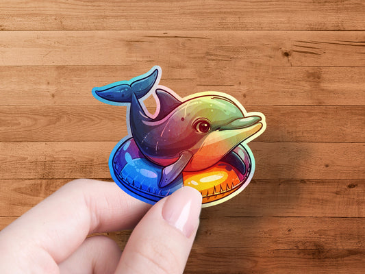 Rainbow Dolphin Sticker Holographic Fun Art product