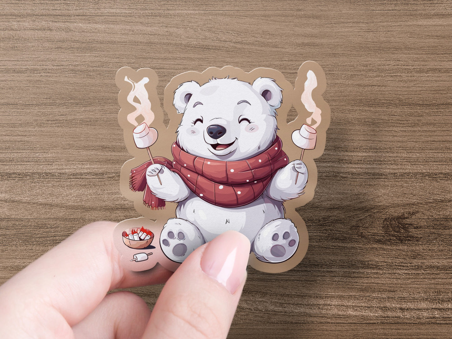 Cute Polar Bear Roasting Marshmallows Sticker product