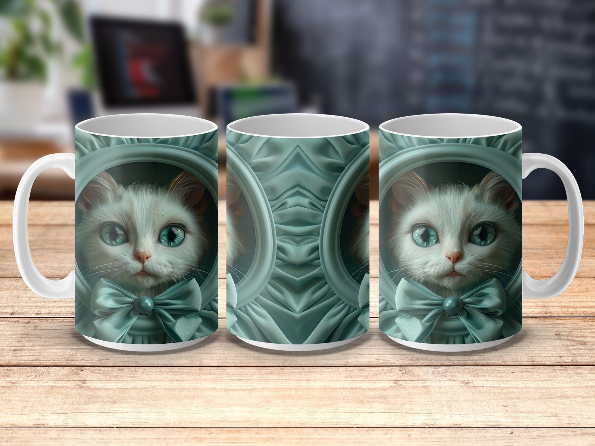Cute Cat Mug, Green Eyes Kitten Coffee Cup, Unique Gift for Cat Lovers, Animal Themed Kitchen Decor