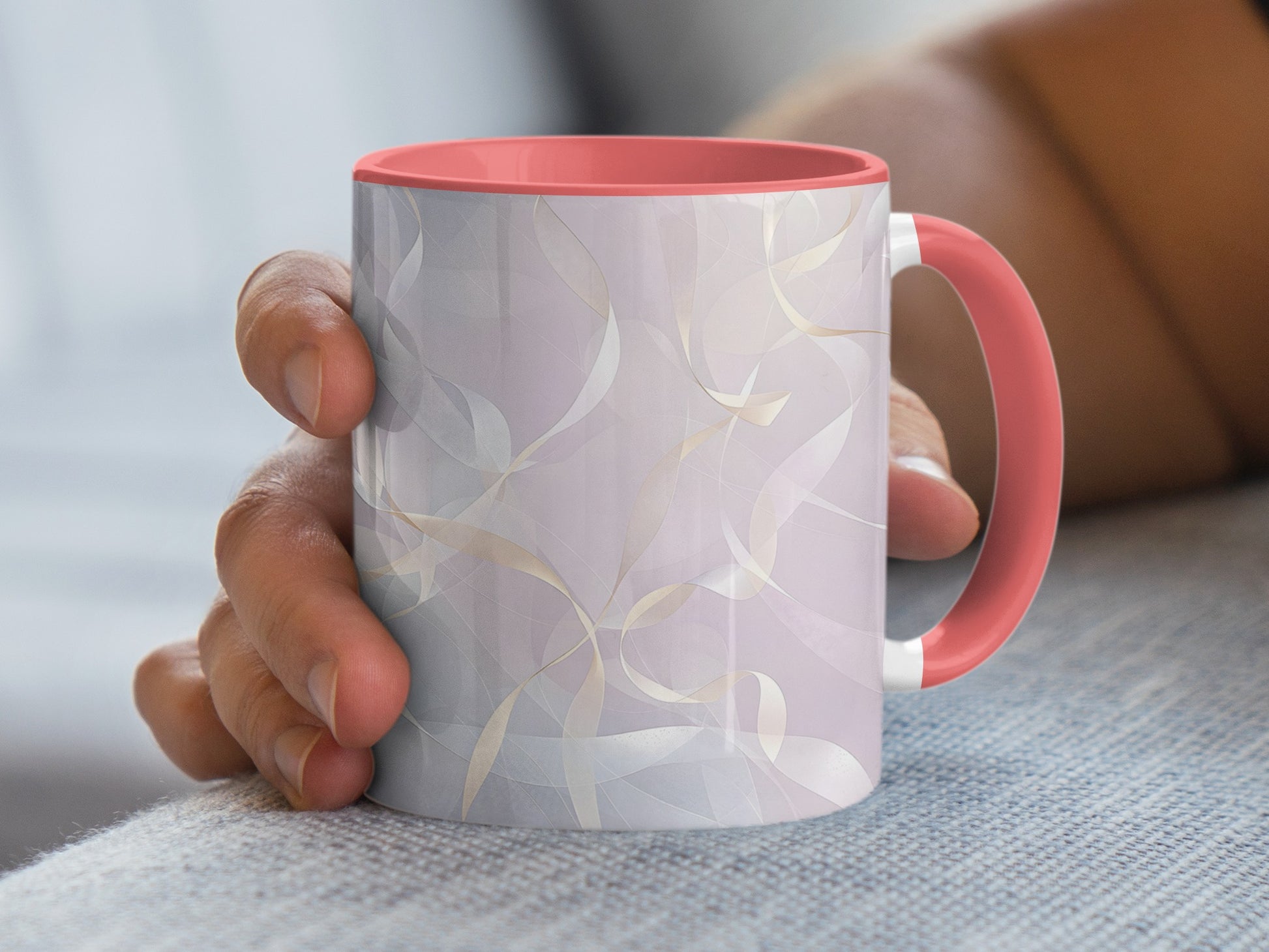 Stylish Pink and Gray Ribbon Pattern Mug product type