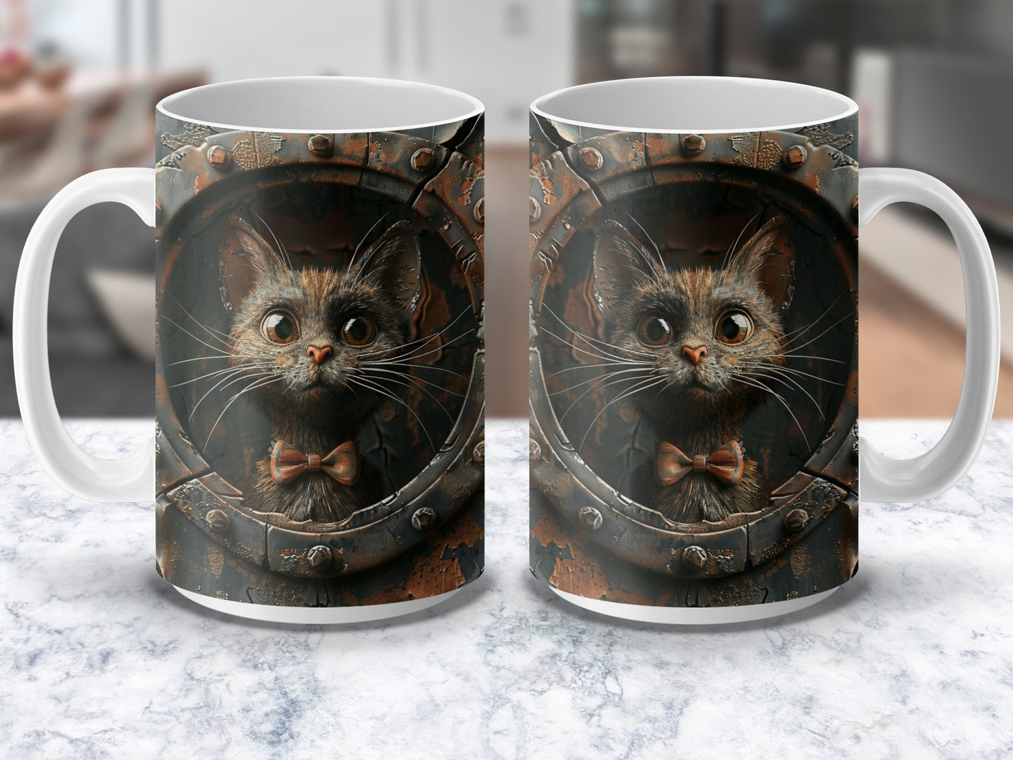 Steampunk Cat Mug, Vintage Mechanical Kitten Coffee Cup, Unique Gift for Cat Lovers
