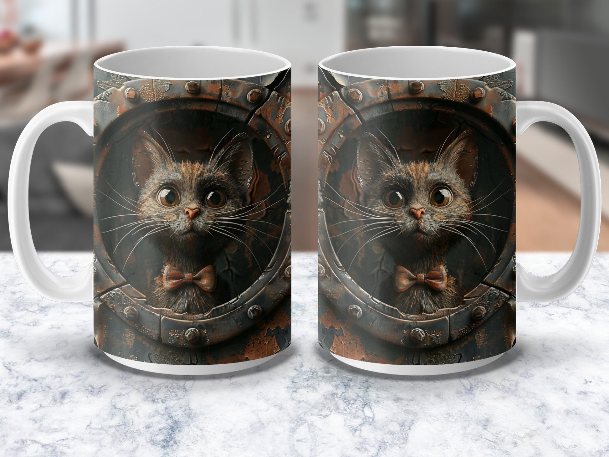 Steampunk Cat Mug, Vintage Mechanical Kitten Coffee Cup, Unique Gift for Cat Lovers