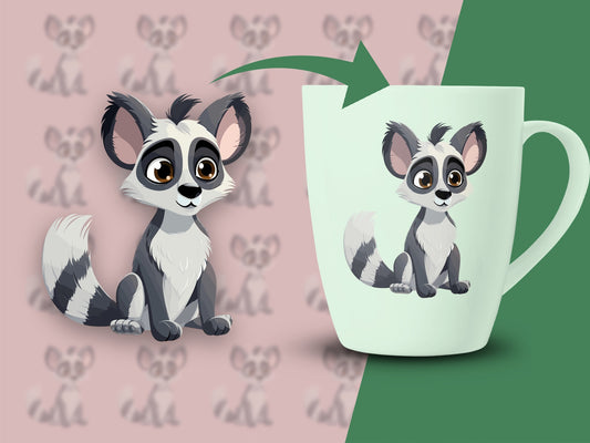 Cute Lemur Illustrated Coffee Mug, Black and White Ringtail Lemur Cup, Unique Animal Lover Gift, Wildlife Themed Kitchen Decor