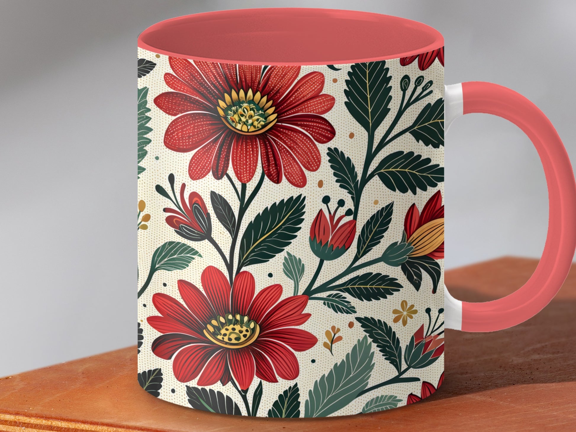 Vintage Floral Design with Red Accents Mug product type