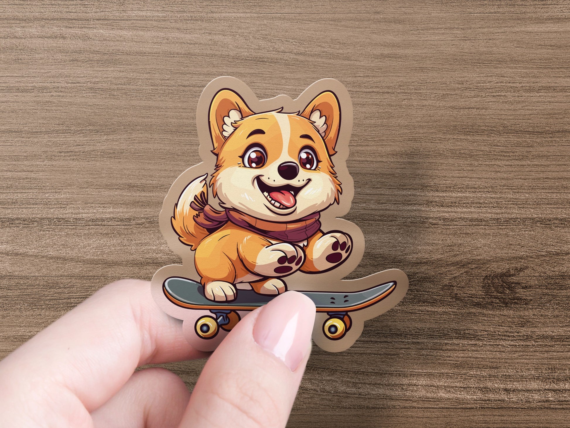 Adorable Cartoon Corgi on Skateboard Sticker product type