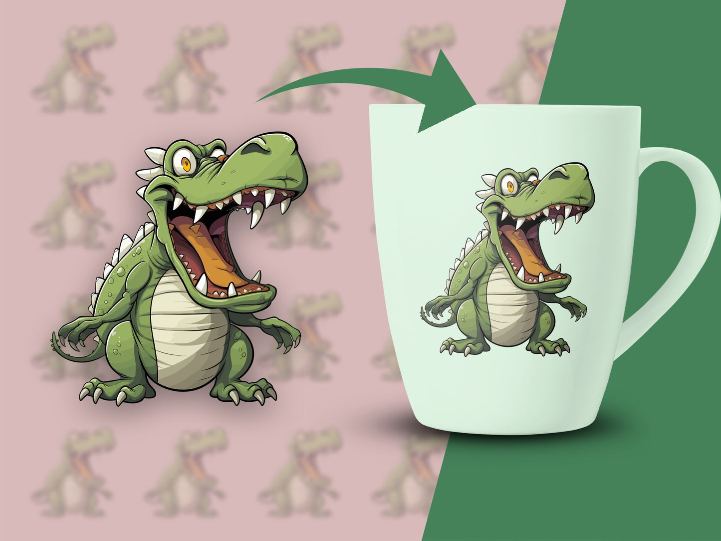 Cartoon Crocodile Printed Mug, Cute Animal Graphic Coffee Cup, Fun Wildlife Themed Drinkware
