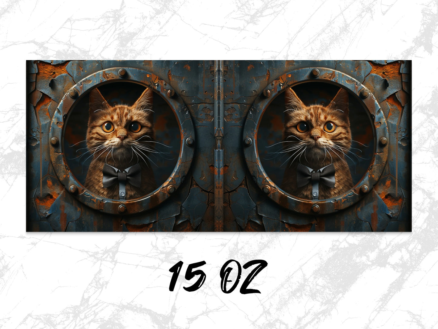 Steampunk Cat Art Print, Rustic Metal Porthole Wall Decor, Industrial Style Cat Poster, Unique Fantasy Animal Artwork, Home Decoration