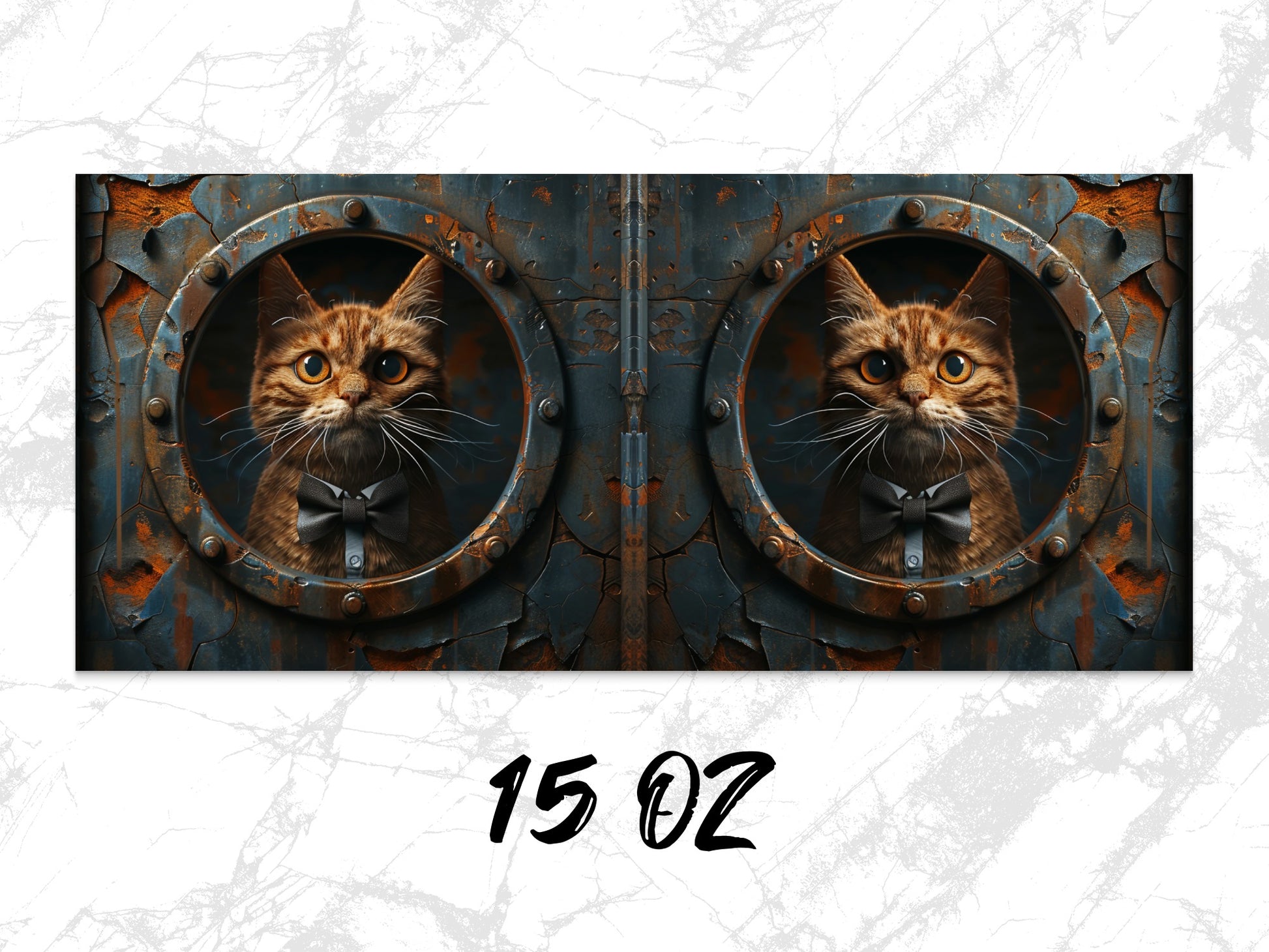 Steampunk Cat Art Print, Rustic Metal Porthole Wall Decor, Industrial Style Cat Poster, Unique Fantasy Animal Artwork, Home Decoration