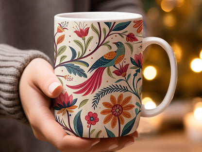 Colorful Floral Bird Design Coffee Mug product