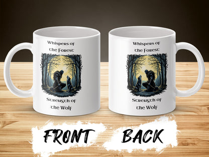 Wolf and Forest Themed Coffee Mug, Whispers of the Forest, Strength of the Wolf, Unique Ceramic Mug for Nature Lovers