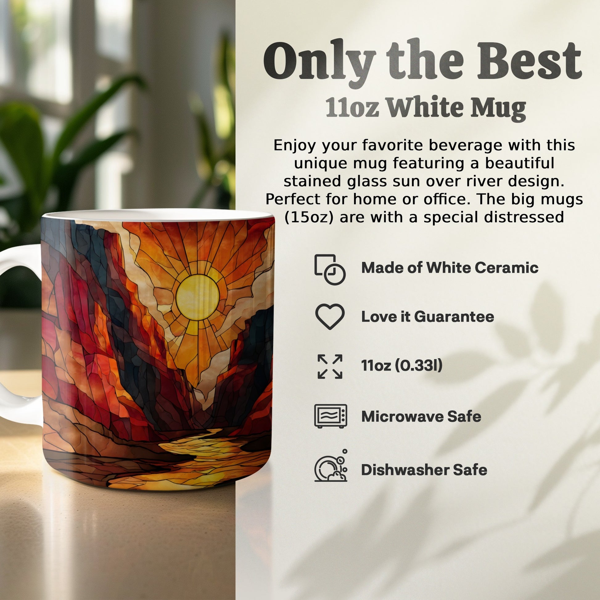Beautiful Stained Sun Over River Design White Mug product
