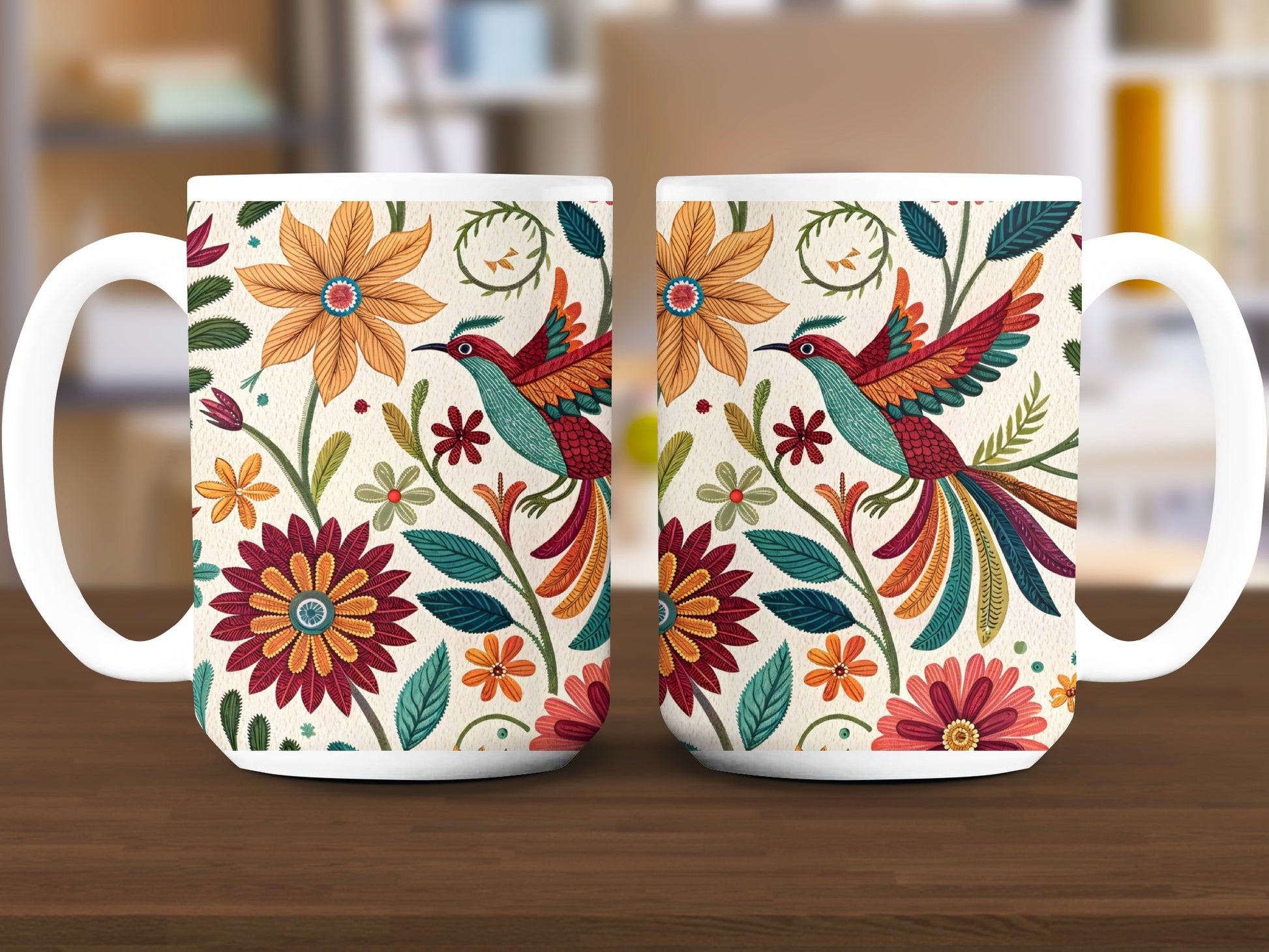 Floral Patterned Hummingbird Ceramic Mug product type