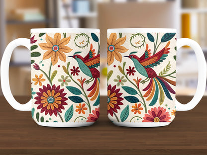 Floral Patterned Hummingbird Ceramic Mug product type