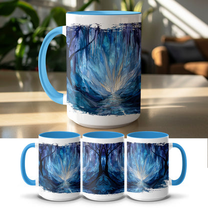 Abstract Mystical Forest Design Blue Accented Mug product