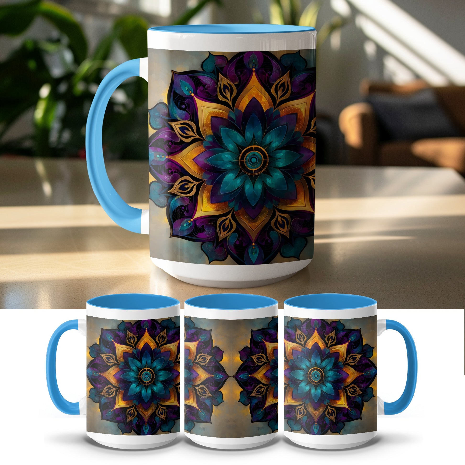 Blue Handle Mug with Mandala Floral Design product