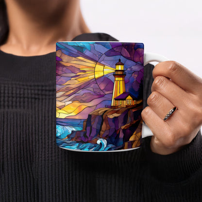 Vibrant Stained Glass Lighthouse Design Mug product