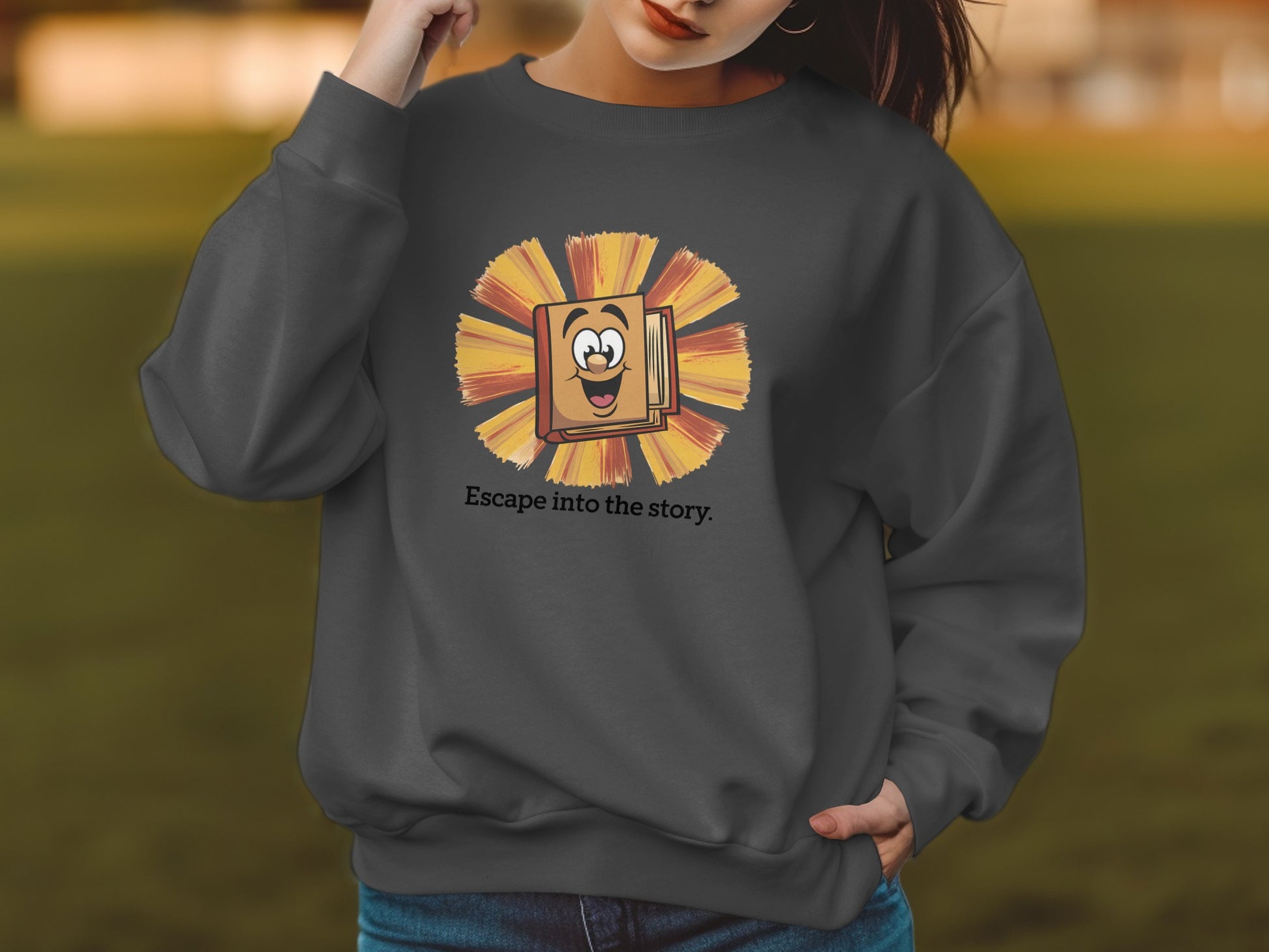 Escape into the story graphic sweatshirt product