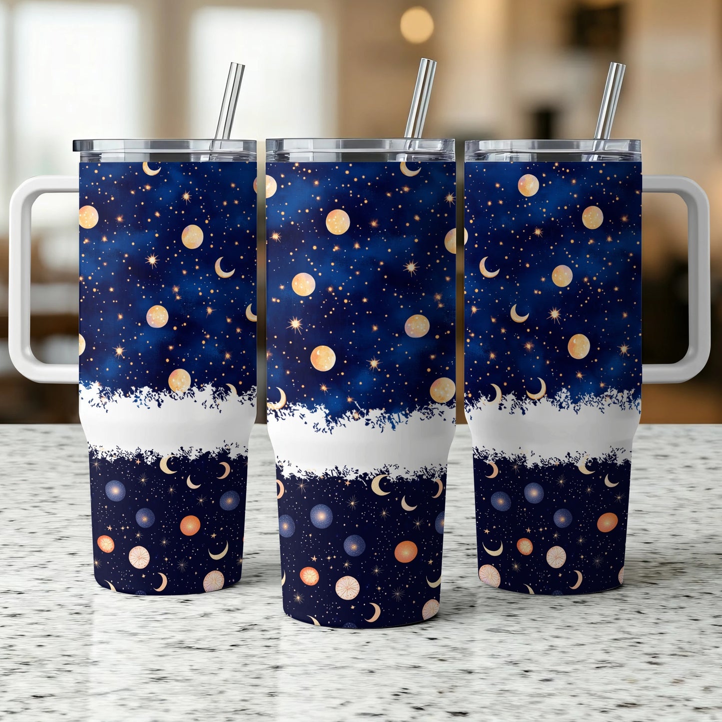 Galaxy Print Insulated Tumblers, Starry Night Sky Design, Stainless Steel Drinkware with Straws, Gift Idea for Space Lovers