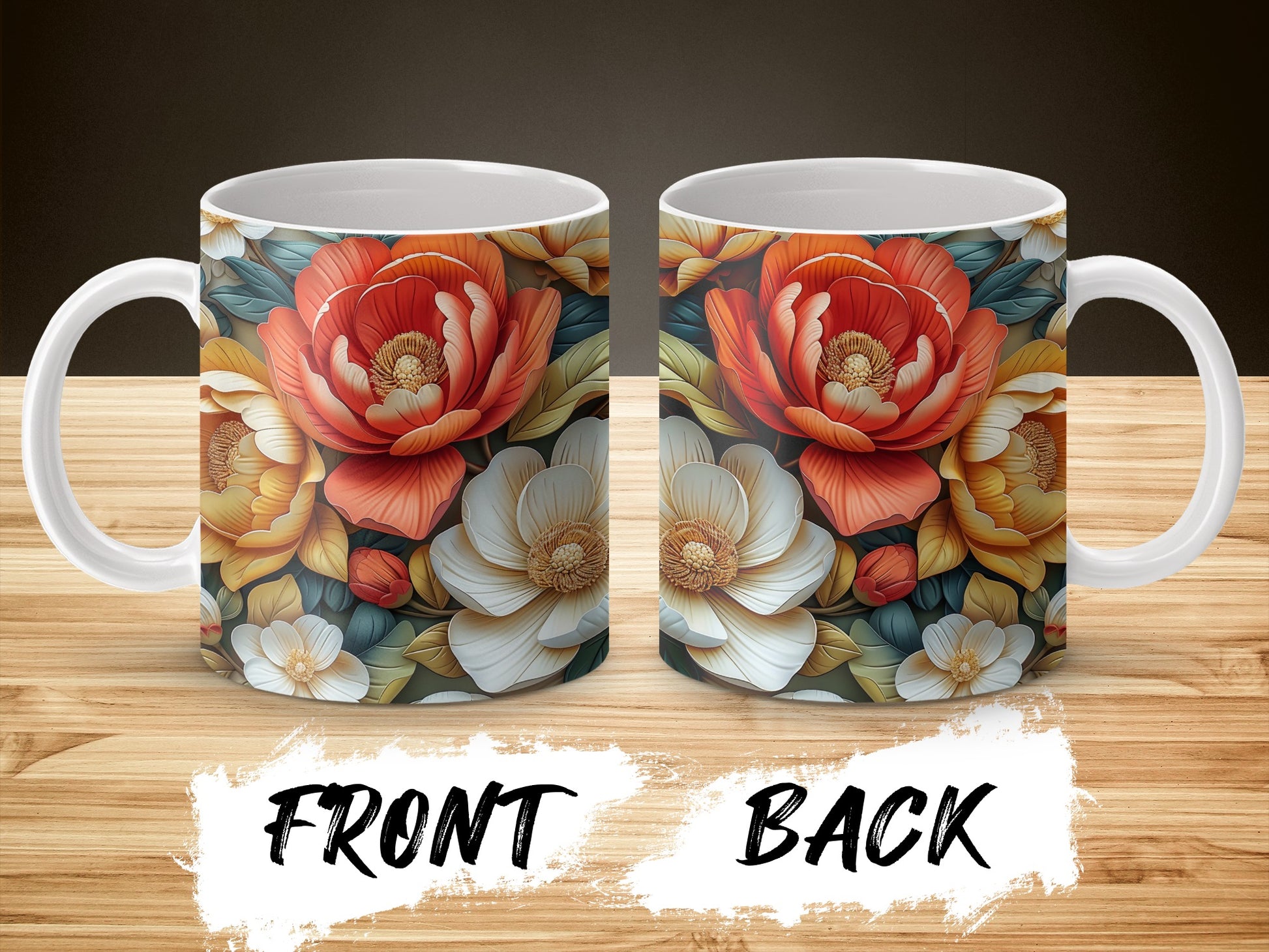 Colorful Floral Mug, Vibrant Flower Print Coffee Cup, Unique Gift Idea, Front and Back Design