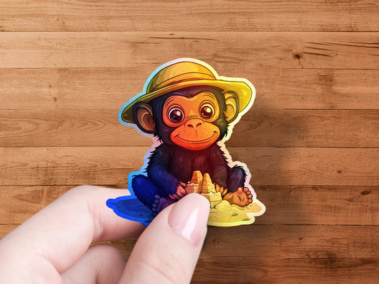 Adorable Cartoon Monkey with Yellow Hat Sticker product type