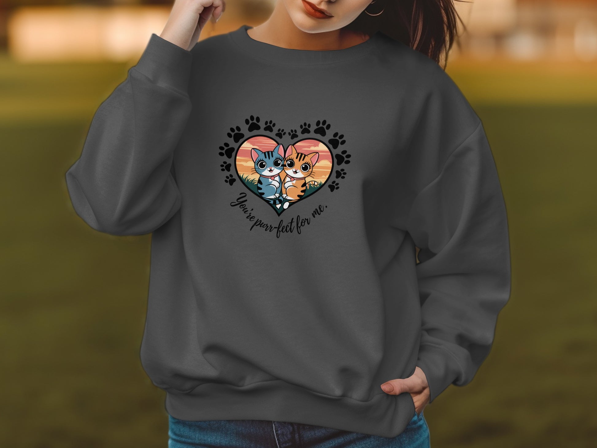 Cat with Heart and Paw Prints Design Sweatshirt product