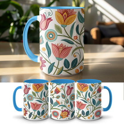 Floral Garden Patterned Blue Handle Mug product
