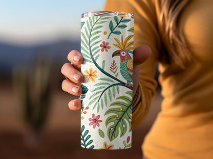 Colorful Tropical Bird and Floral Pattern Tumbler product