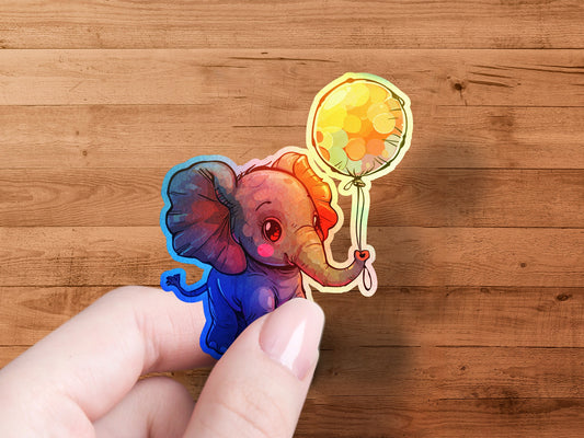 Cute Colorful Elephant Holding Balloon Sticker product