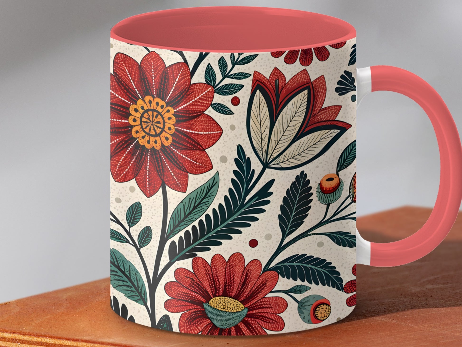 Beautiful Red Floral Patterned Mug product