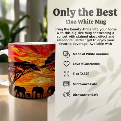 African Sunset Elephants Design 11oz White Mug product