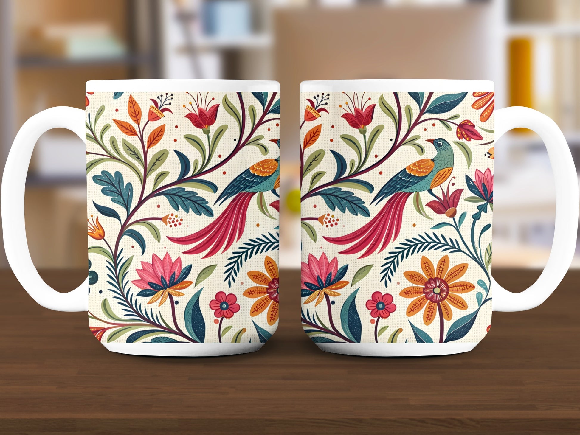 Botanical Floral Bird Art Large Coffee Mug product