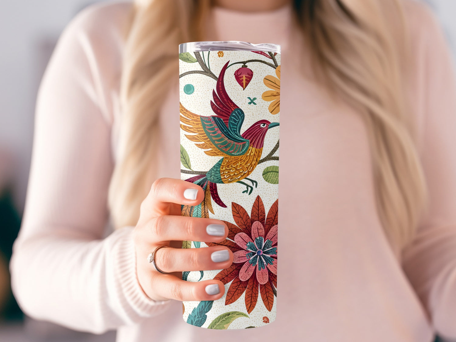 Colorful Bird Floral Design Travel Tumbler product type