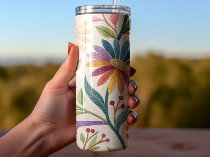 Colorful Floral Design Travel Tumbler Insulated product